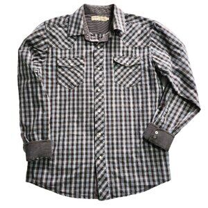 Denver Hayes Shirt Men's Med. Pearl Snap Corduroy Trim Long Sleeve Slim Fit